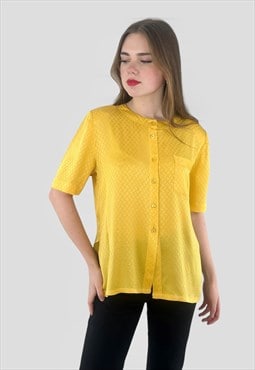 80's Vintage Bright Yellow Short Sleeve Ladies Blouse