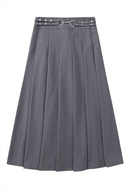 Pleated maxi skirt utility grunge skirt in grey