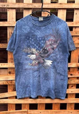 Retro Gildan USA eagle blue tie dye nature T-shirt medium 