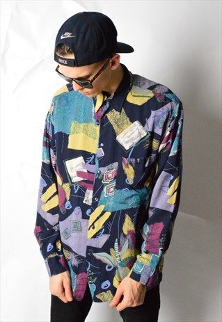 VINTAGE 90S COLOURFUL ABSTRACT LONG SLEEVE SHIRT