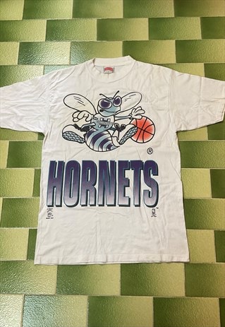 VINTAGE 90S NBA CHARLOTTE HORNETS T-SHIRT BIG PRINT 2 SIDED