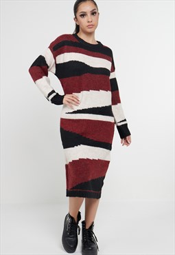 Abstract Striped Jumper Dress In Red