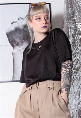 80S VINTAGE 90S GRUNGE DARK OVERSIZED TOP W GOLDEN CHAIN