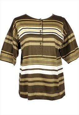 Vintage T-Shirt 80s Brown and Yellow Striped Half Sleeve