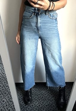 Crop Wide Leg Ladies Blue Washed Jeans Small