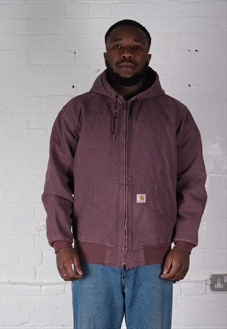 CARHARTT ACTIVE HOODED BOMBER JACKET IN PURPLE.