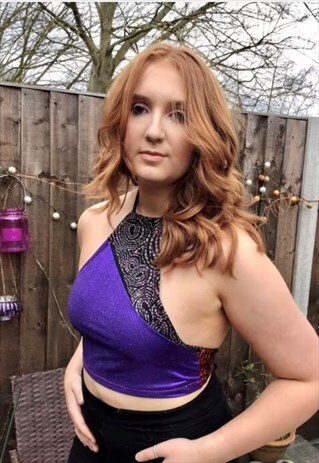 PURPLE AND BLACK HANDMADE PUNK STYLE CROP HALTER TOP