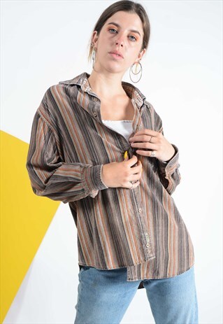 VINTAGE CORDUROY SHIRT IN BROWN WITH STRIPES.