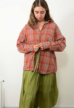 Vintage Plaid Flannel Shirt Check Red Size L 