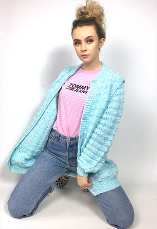 HAND KNITTED BABY BLUE CARDIGAN