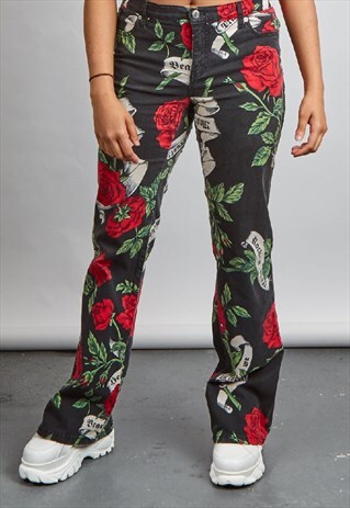 RARE VINTAGE 90'S MOSCHINO BLACK ROSE PRINT JEANS
