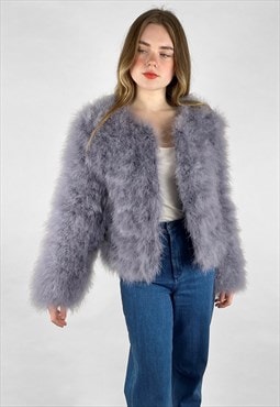 Vintage Style New Ladies Lilac Feather Jacket Long Sleeve 