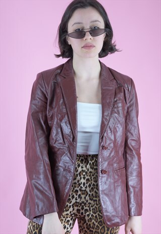 VINTAGE LEATHER JACKET TRENCH COAT IN RED BROWN