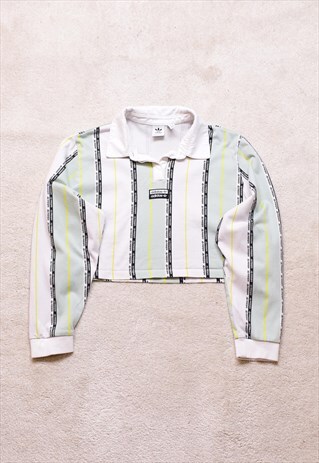 WOMEN'S ADIDAS GREEN STRIPED POLO CROPPED TOP