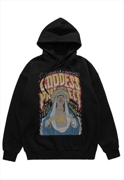 Grunge hoodie saint print pullover raver top goddess jumper
