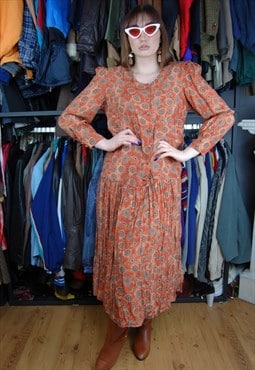 Vintage 90's baggy cool long maxi abstract dress in orange 