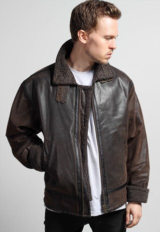 VINTAGE LEATHER FAUX FUR AVIATOR JACKET