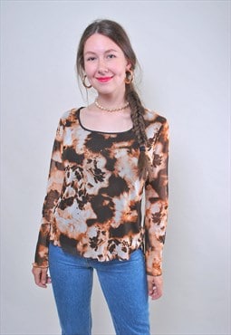 Y2k grunge top, long sleeve pullover patterned top 