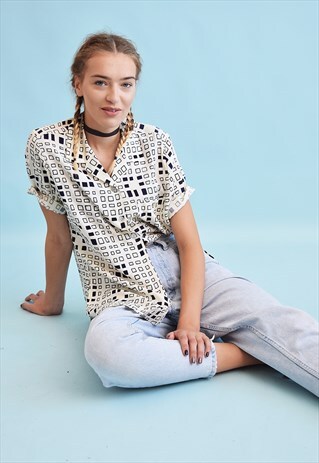 90'S RETRO ABSTRACT PRINT MOMS BLOUSE TOP