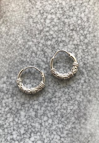 HANDMADE 4 SPIRAL TWIST MINI ROUND REAL SILVER HOOPS EARRING