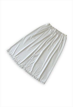 Vintage 90s 00s white Slip Skirt floral lace trim leg slit