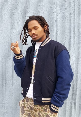 MINIMALIST SPORTSWEAR TWO TONE WOOL VARSITY BOMBER JACKET