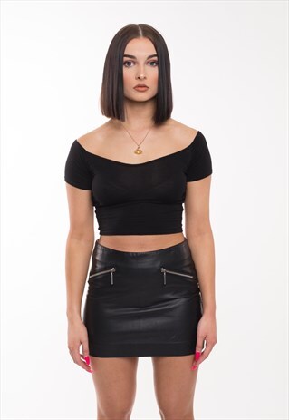 BLACK LEATHER LOOK VINTAGE SKIRT
