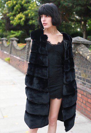 LUXURY SOFT FAUX FUR OVERSIZED HOODIE LONG GILET COAT GREY