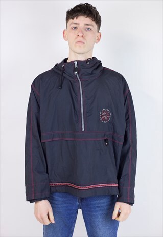 VINTAGE 90S BLACK HOODED SHELL JACKET