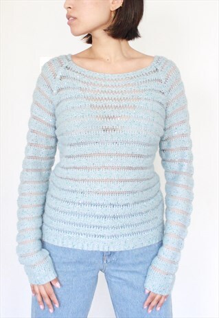 Y2K BABY BLUE MESH TOP WITH SEQUENCES