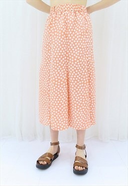 80s Vintage Peach Polka Dot Midi Skirt (Size L)