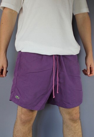 VINTAGE LACOSTE SHORTS IN PURPLE WITH POCKETS, EMBROIDERED L