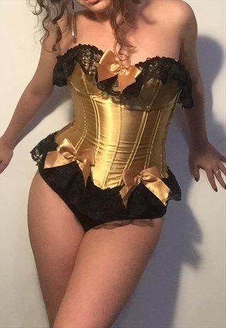 VINTAGE 90S GOLD CORSET TOP LACE BONED