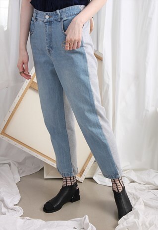 (KOREAN) HALF HALF JEANS WITH JERSEY FABRIC BACK