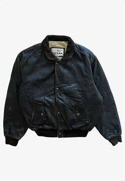 Vintage Men's Chevignon Black Leather Bomber Jacket