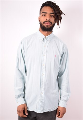 RALPH LAUREN MENS VINTAGE SHIRT LARGE BLUE STRIPES 90S