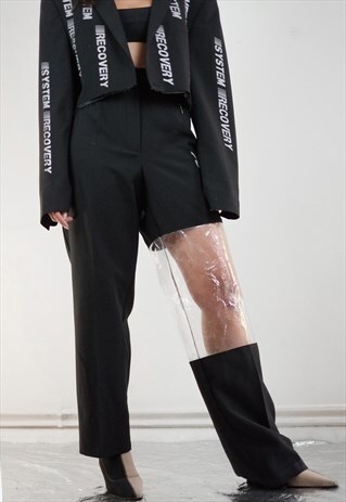 VINTAGE REWORKED REFLECTIVE TRANSPARENT PANEL TROUSERS