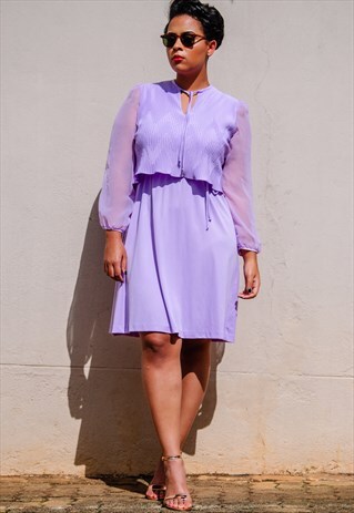 70S LILAC DRESS WITH SHEER LONG SLEEVES
