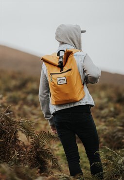 Junkbox Recycled Roll-Top Rucksack Mustard Woven Patch