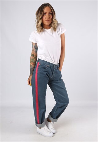 LEVIS 501'S DENIM JEANS REWORKED SIDE STRIPE UK 10 - 12 (3AN