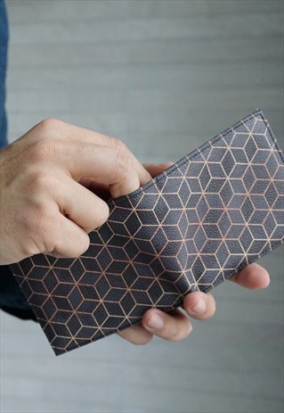 MENS SLIM BLACK & GOLD GEOMETRIC VEGAN LEATHER WALLET