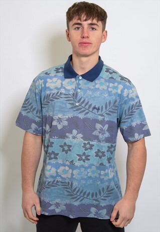 VINTAGE FILA FLORAL POLO SHIRT IN BLUE LARGE