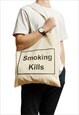 SMOKING KILLS CANVAS INDIE TOTE BAG FOR FESTIVALS RAVES