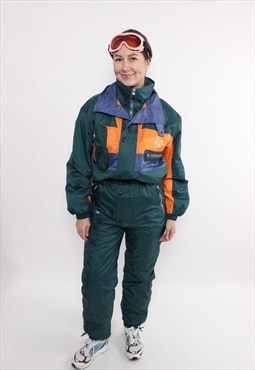 90s multicolour one piece ski suit, vintage snowsuit 