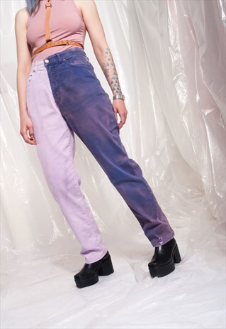 VINTAGE JEANS REWORKED HALF AND HALF TIE-DYE DENIM TROUSERS