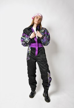 Retro Rodeo 80s ski suit women's black multi purple vintage