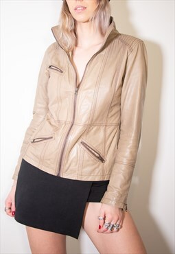 Light Brown Y2K Leather Jacket 