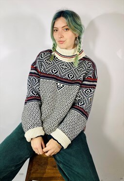 Vintage Size XL Chunky Knitted Lined Jumper in Multi