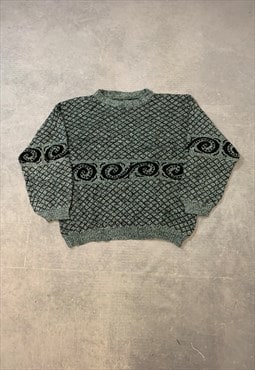 Vintage Knitted Jumper Abstract Patterned Knit Sweater