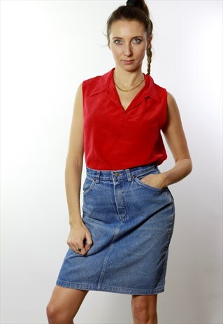VINTAGE DENIM SKIRT PENCIL SKIRT BLUE MEDIUM WOMEN